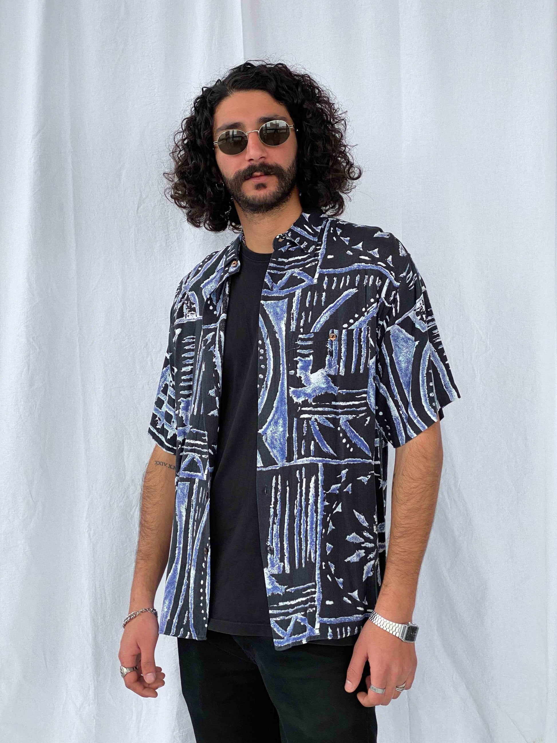 Vintage Shah-Safari Printed Shirt - Balagan Vintage Half Sleeve Shirt 90s, half sleeve shirt, men, printed shirt