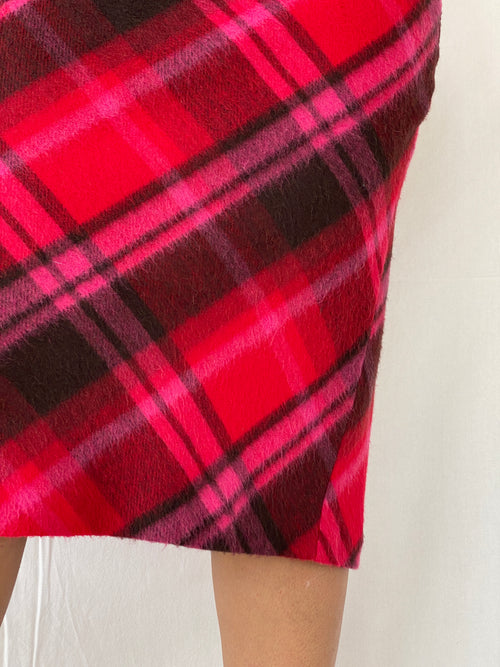 00s AMICI Woman Pink Plaid Midi Wool Skirt - L