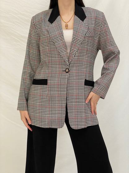 Vintage Always USA Plaid Blazer Black & White Check Structured Jacket - L
