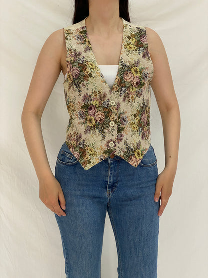 Vintage Van Heusen Floral Tapestry Button-Up Vest - S