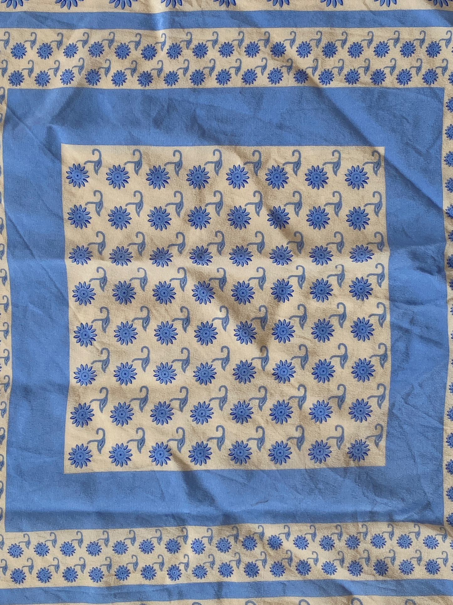 Vintage Prochownick Square Silk Blue & Beige Scarf