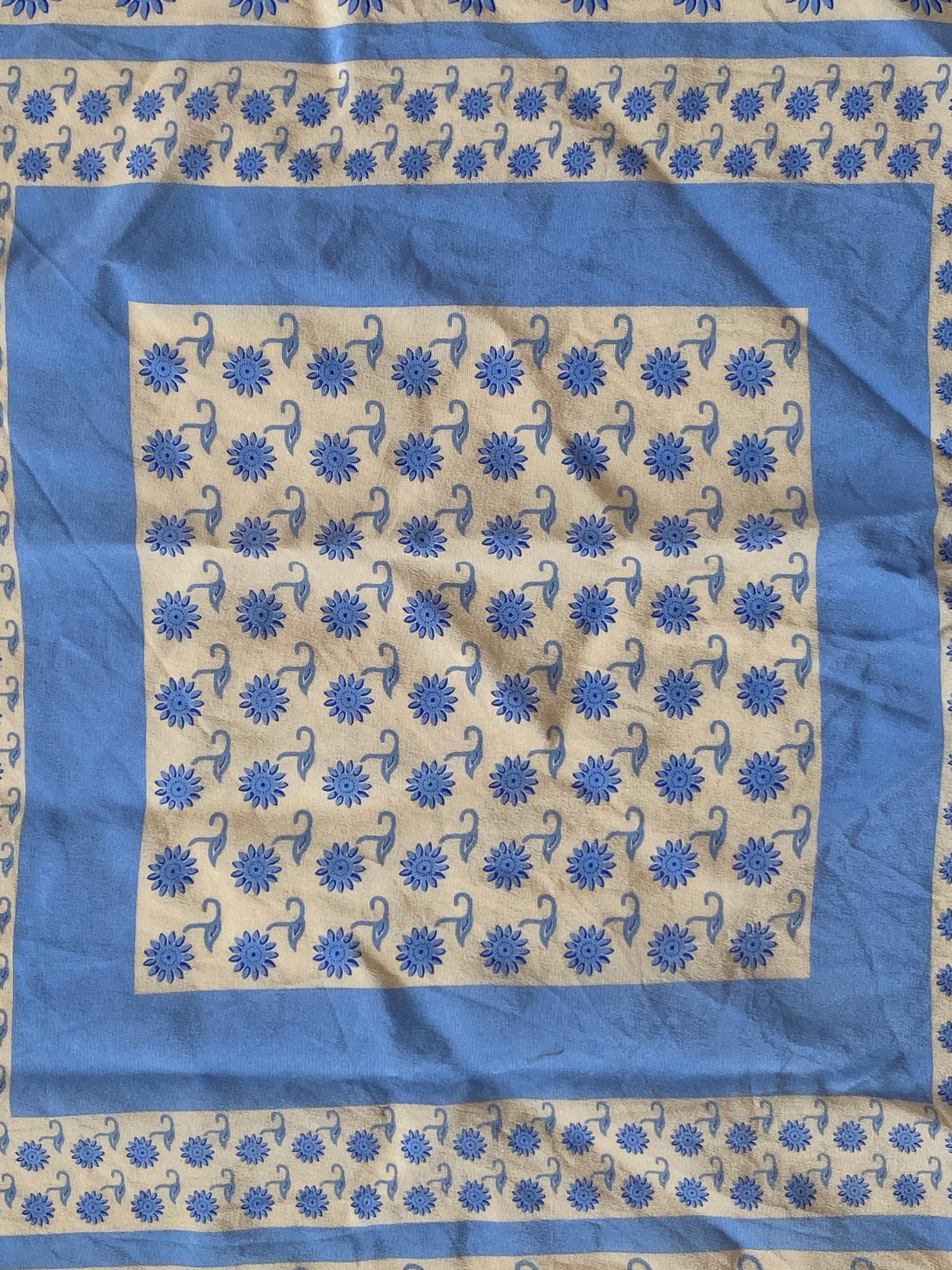 Vintage Prochownick Square Silk Blue & Beige Scarf