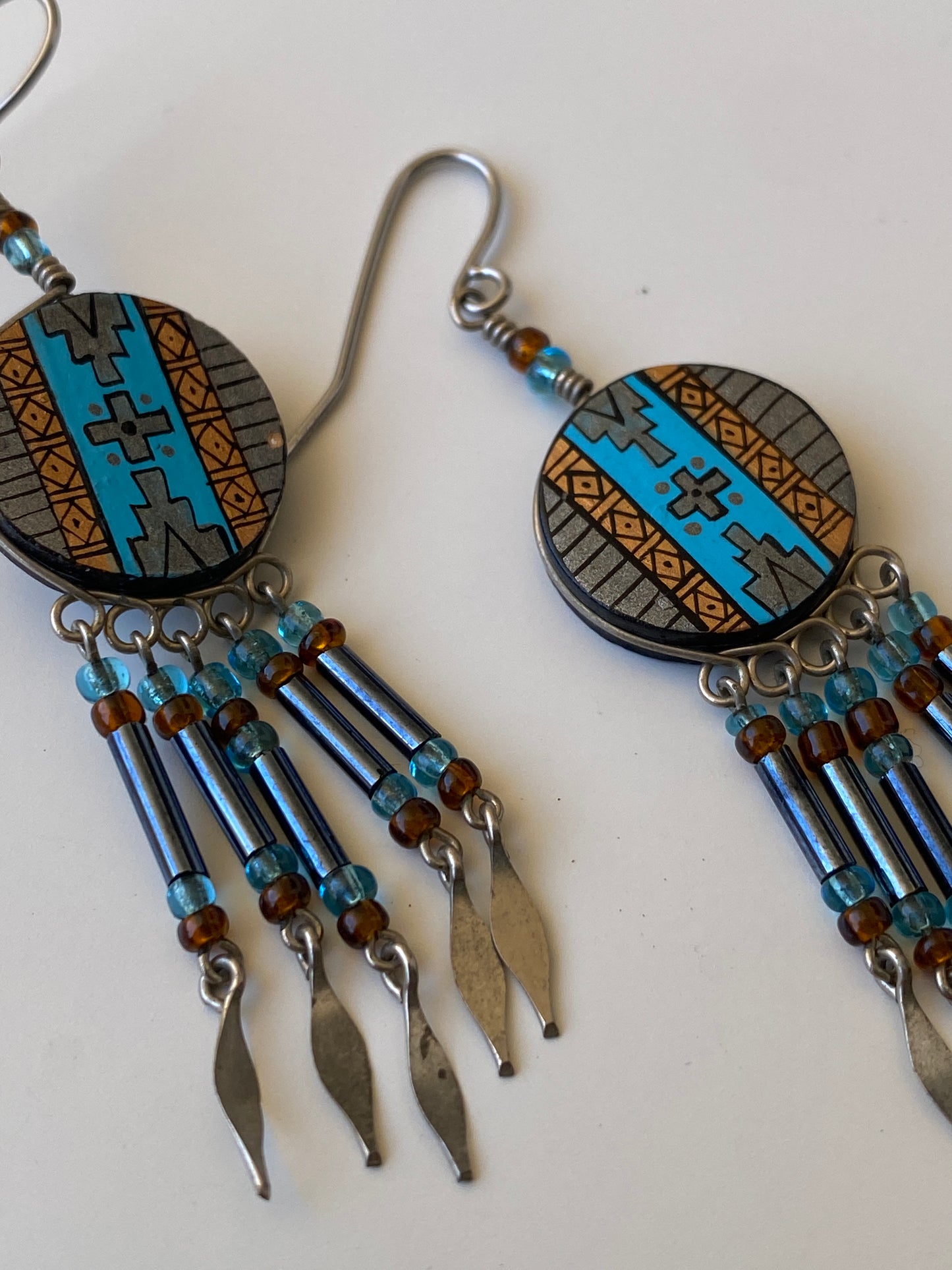Vintage Southwestern Inspired Beaded Dangle Fringe Earrings
