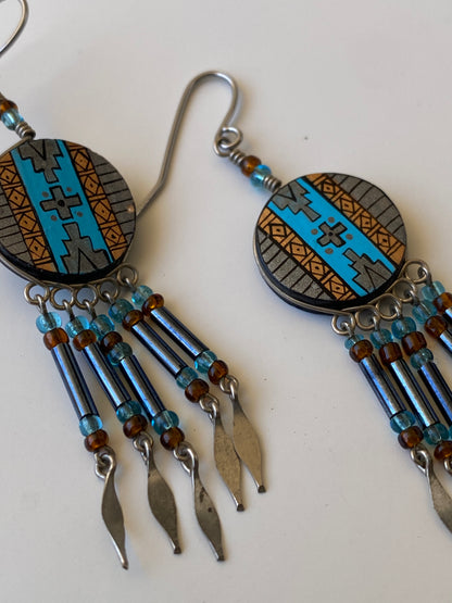 Vintage Southwestern Inspired Beaded Dangle Fringe Earrings
