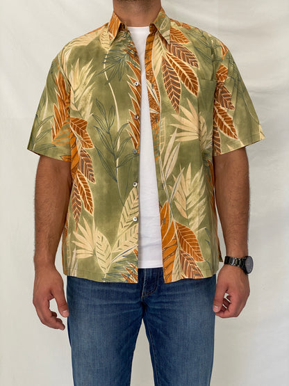 Vintage Tori Richard USA Tropical Leaf Print Cotton Hawaiian Shirt – L