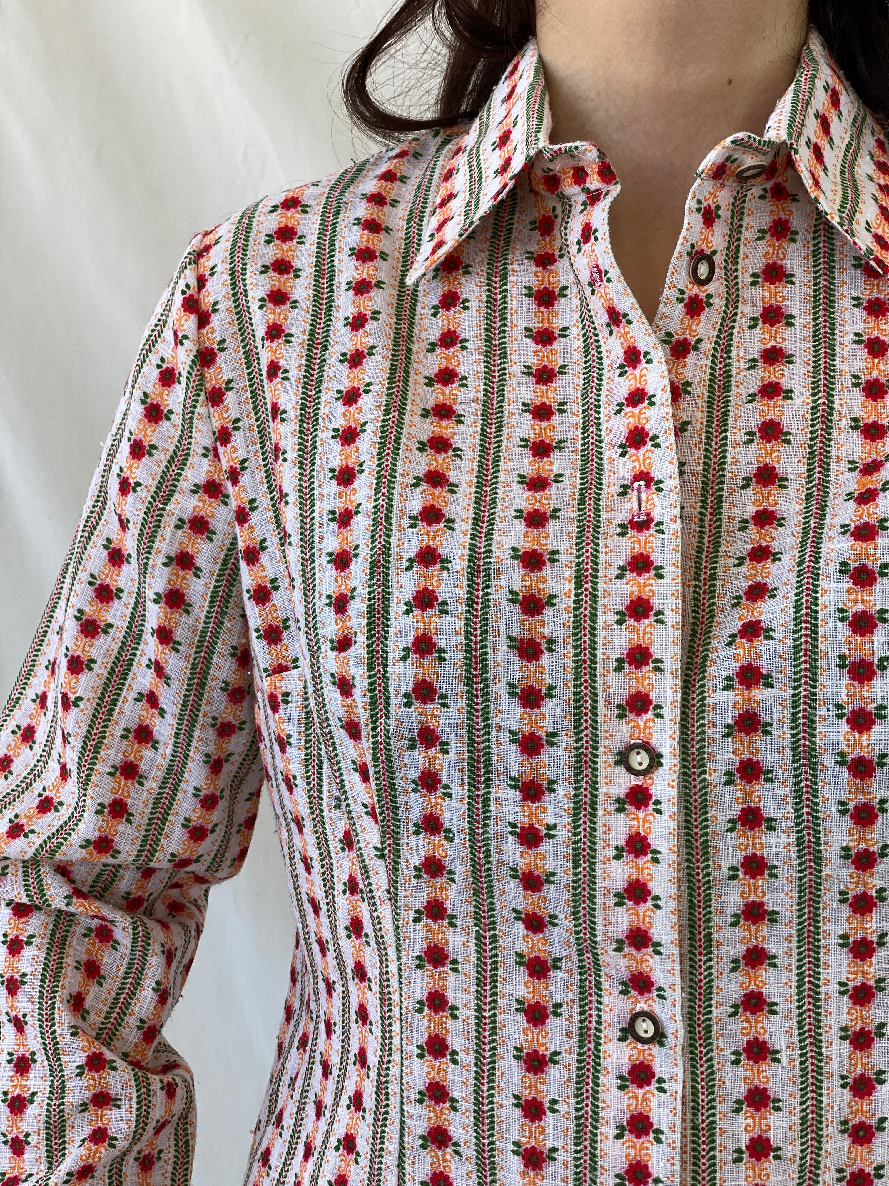 Vintage Lanz Salzburger Floral Button Up Full Sleeve Shirt - XL