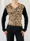 Vintage Y2K INTOWN Full Sleeve Button Up Black & Beige Women’s Shirt - L