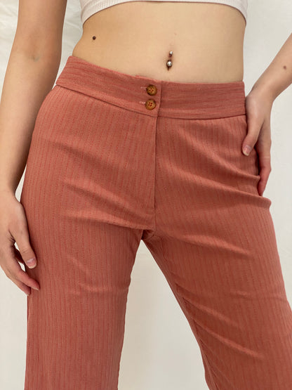 Vintage MAGLIFICIO MG Peach Striped Capri Pants Low Rise Cropped Office Chic Trousers - M