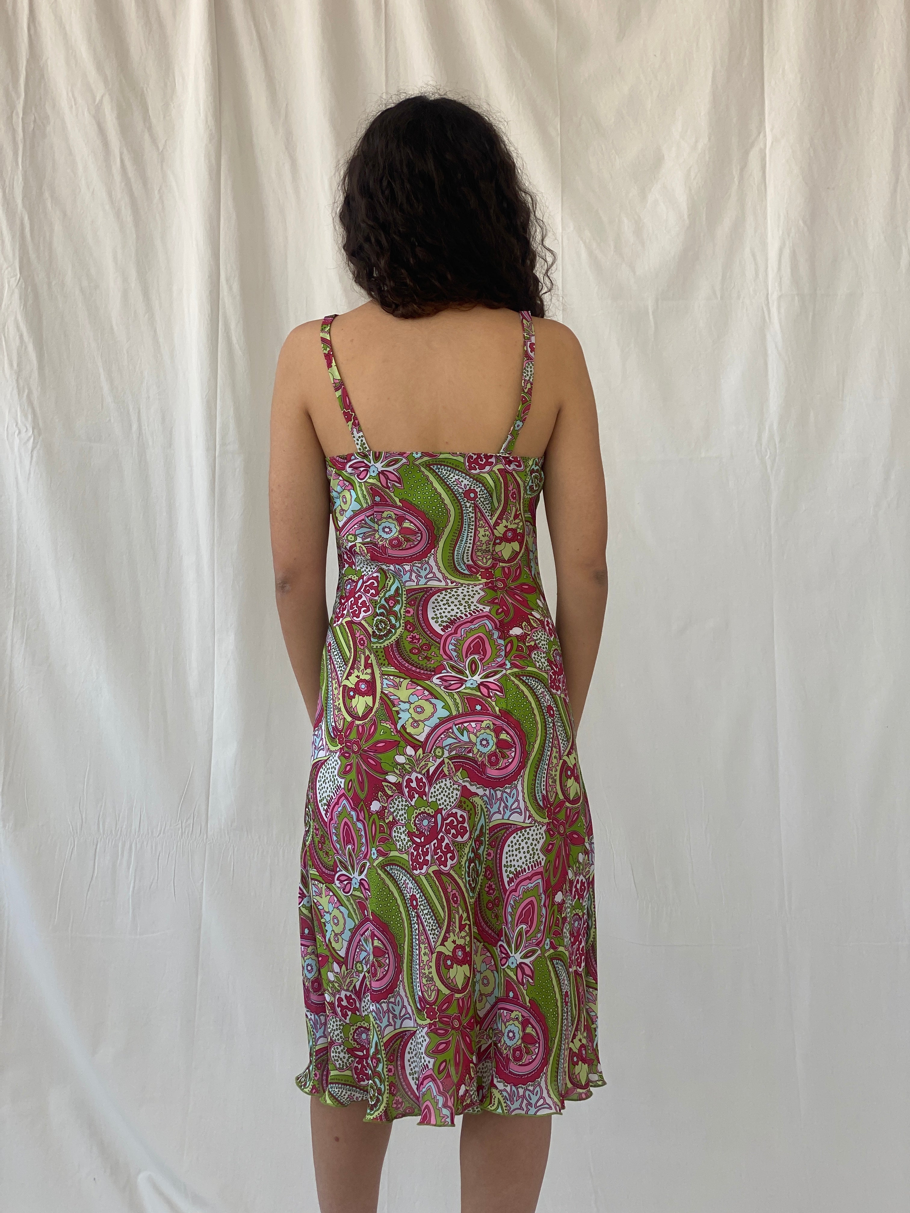 Vintage 90s Esmara Pink Green Paisley Print Midi Dress - S