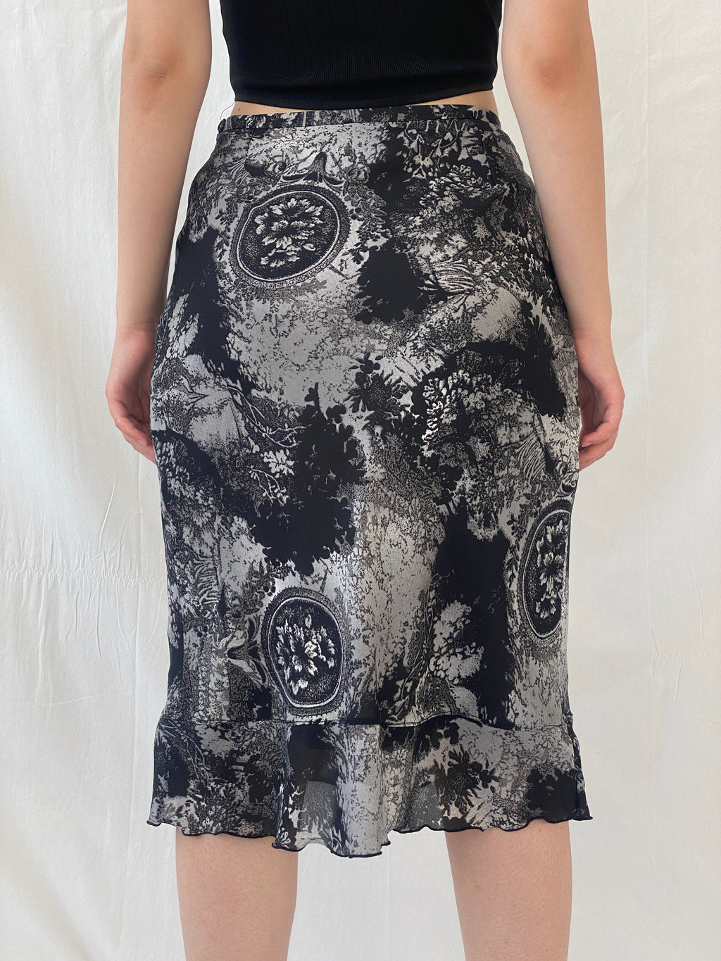Vintage Tex Black Gray Midi Goth Skirt - M