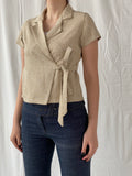 Gorgeous Hana Milin Cotton Linen Blend Women’s Beige Short Sleeve Wrap Blazer - S