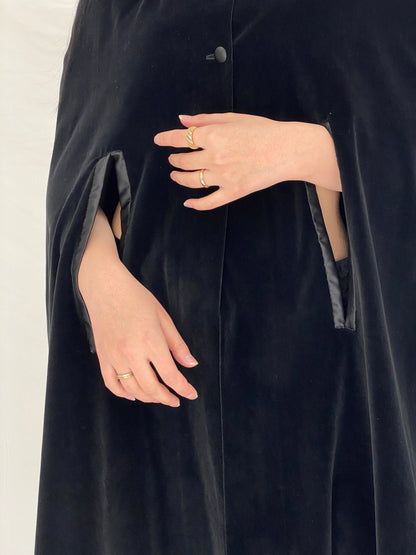 Vintage Black Velvet Cape with Satin Statement Collar - Gothic Elegance Evening Outerwear