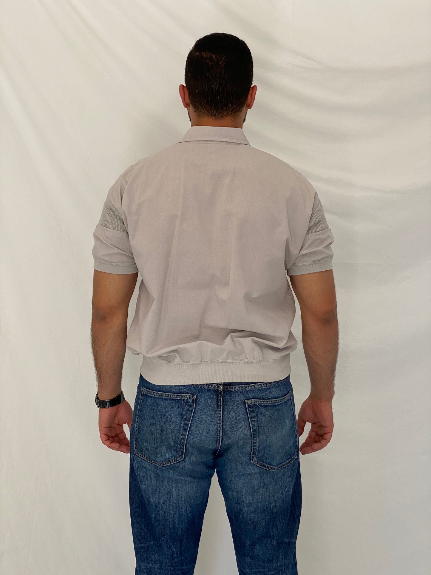 Vintage 90s Alexxus Exclusive Gray Textured Panel Polo Shirt – L