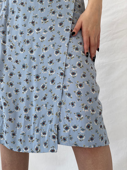 Beautiful Marks & Spenser Floral Blue Midi Wrap Fairycore Skirt - L