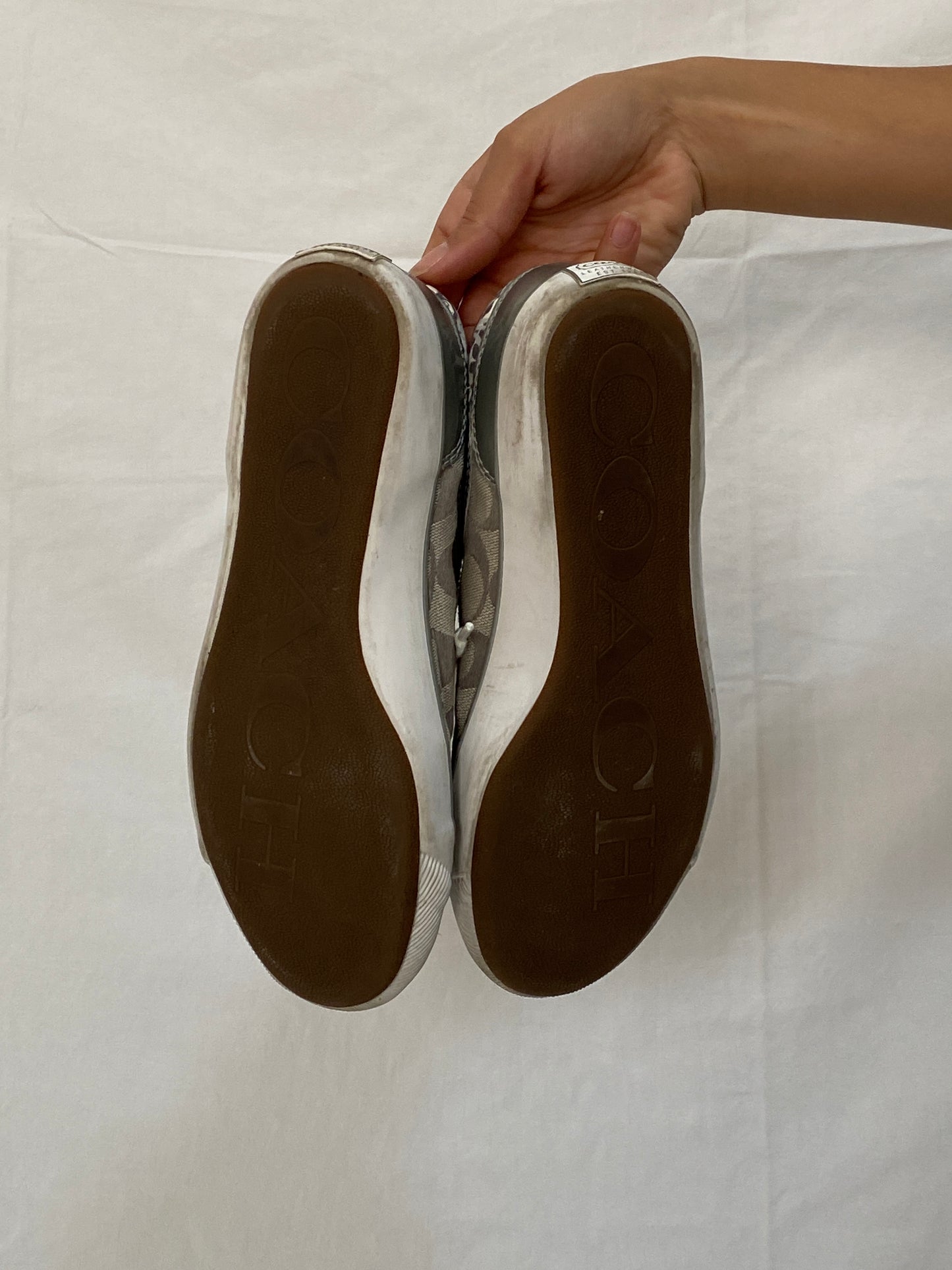 Coach Gray Monogram Canvas Sneakers with Leopard Trim - 38.5EU