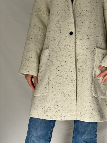 Autograph Cream Speckled Oversized Wool-Blend Italian Fabric Coat - XL