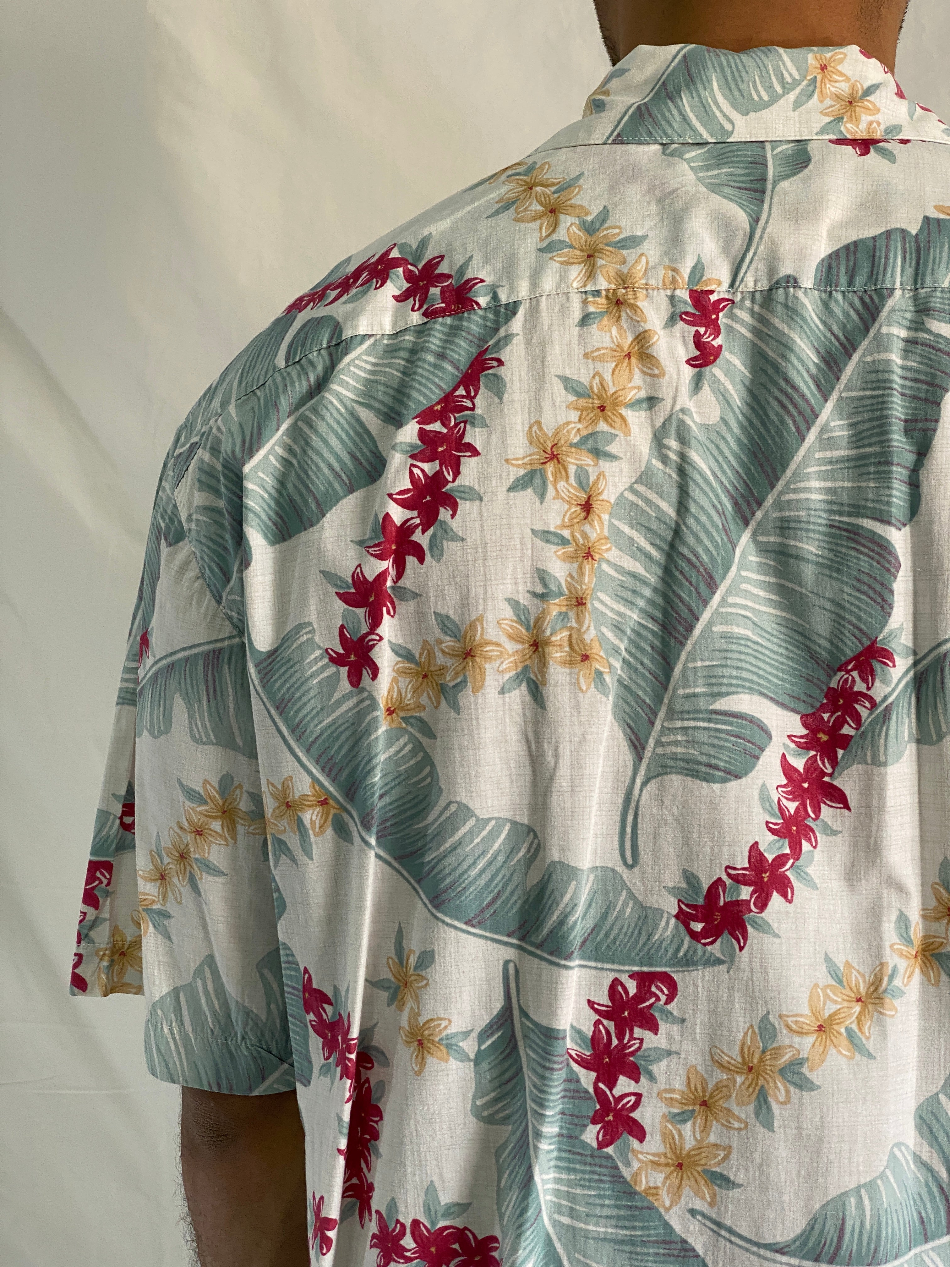 Vintage Batik Bay Reverse Print Cotton Hawaiian Shirt With Tropical Floral Design - XL