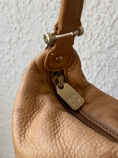Liz Claiborne Genuine Leather Shoulder Bag Tan Hobo Mini Purse