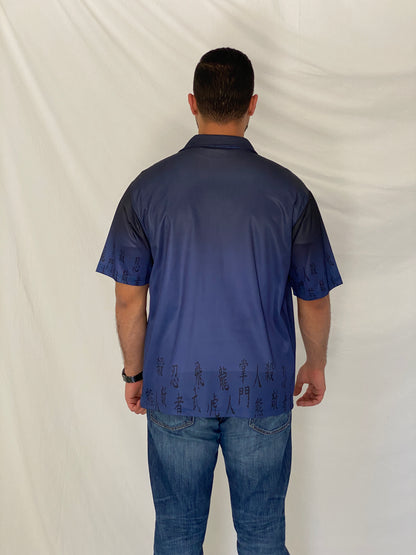 Vintage U Utility Blue Dragon Mesh Y2K Asian Graphic Shirt – M