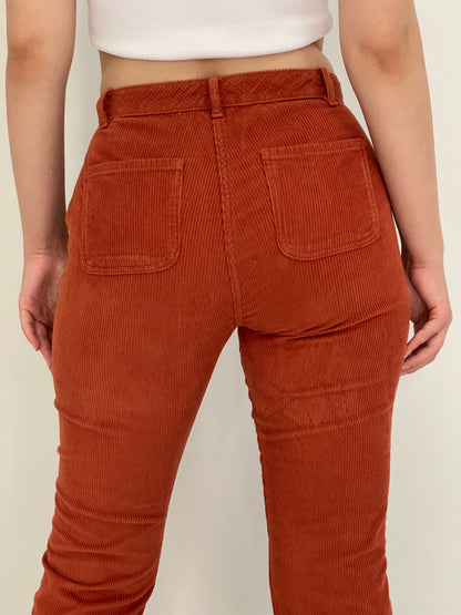 Vintage 90s Too Bizzy Rust Orange Corduroy High-Waisted Tapered Pants – 38EUR