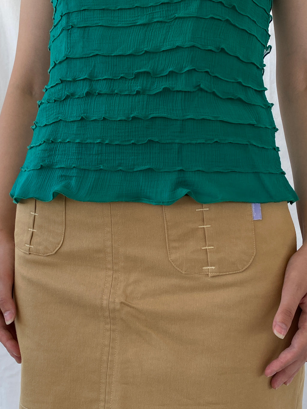 Vintage Wallis Green Ruffle Viscose Cami Top Y2K Party Camisole - L