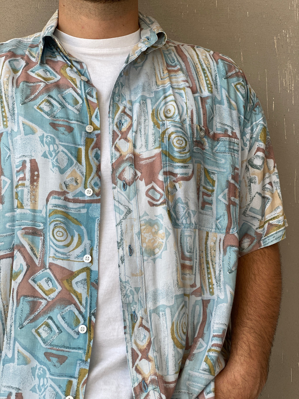 Vintage WEEKEND Pastel-Colored Printed Men’s Half-Sleeve Shirt - L