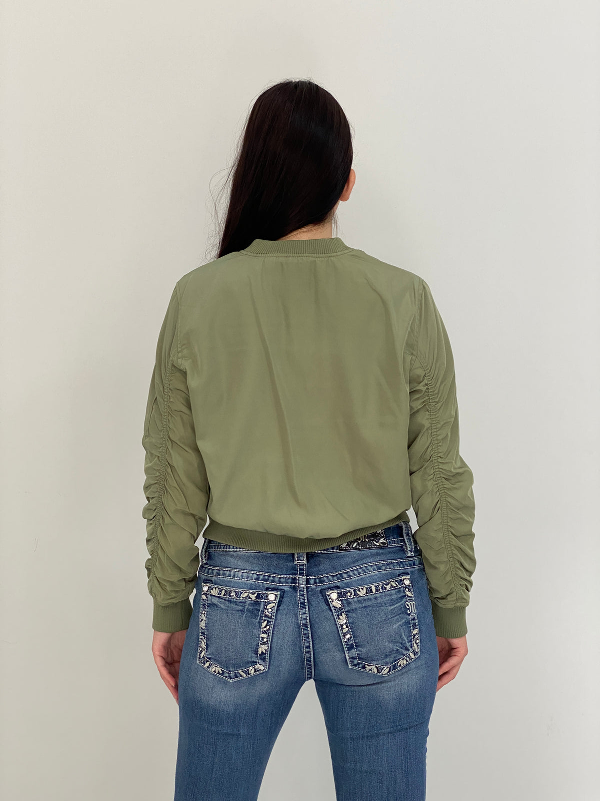 Y2K FB Sister Olive Green MA-1 Bomber Jacket - L