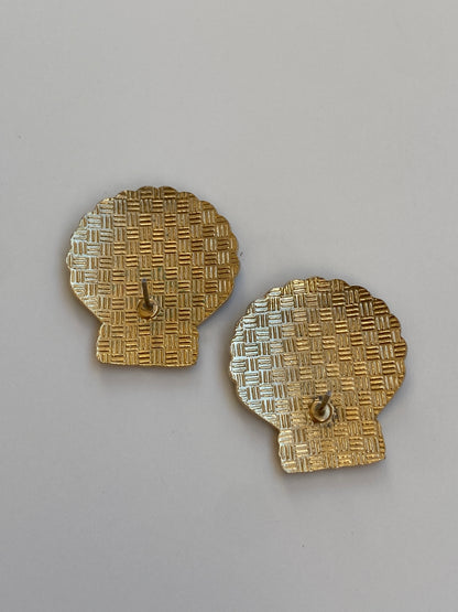 Vintage Navy Blue Enamel Gold-Tone Seashell Stud Earrings