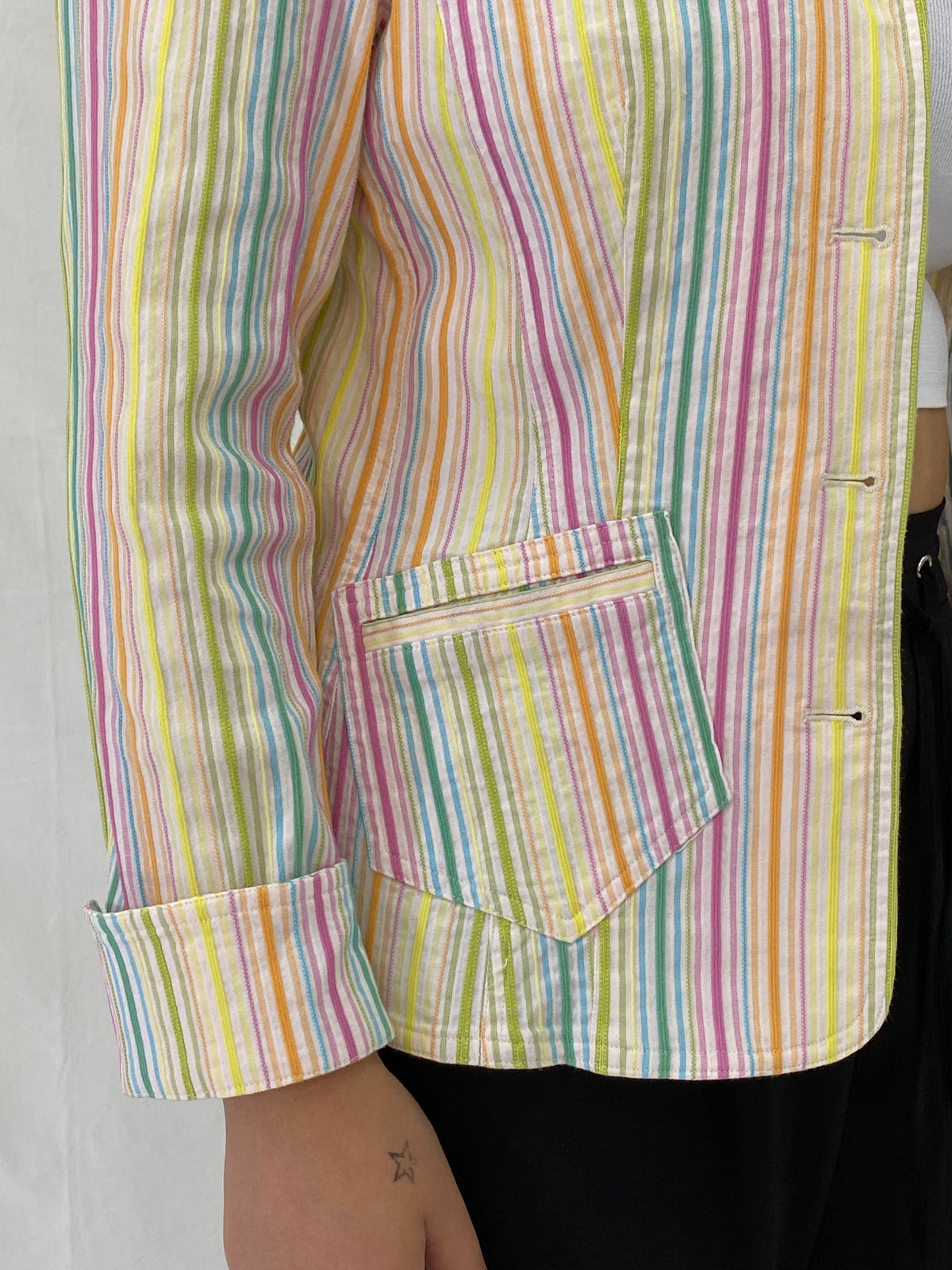 Vintage Y2K Preppy Verse Pastel Striped Rainbow Blazer - S Vintage Y2K Preppy Verse Pastel Striped Rainbow Blazer - S