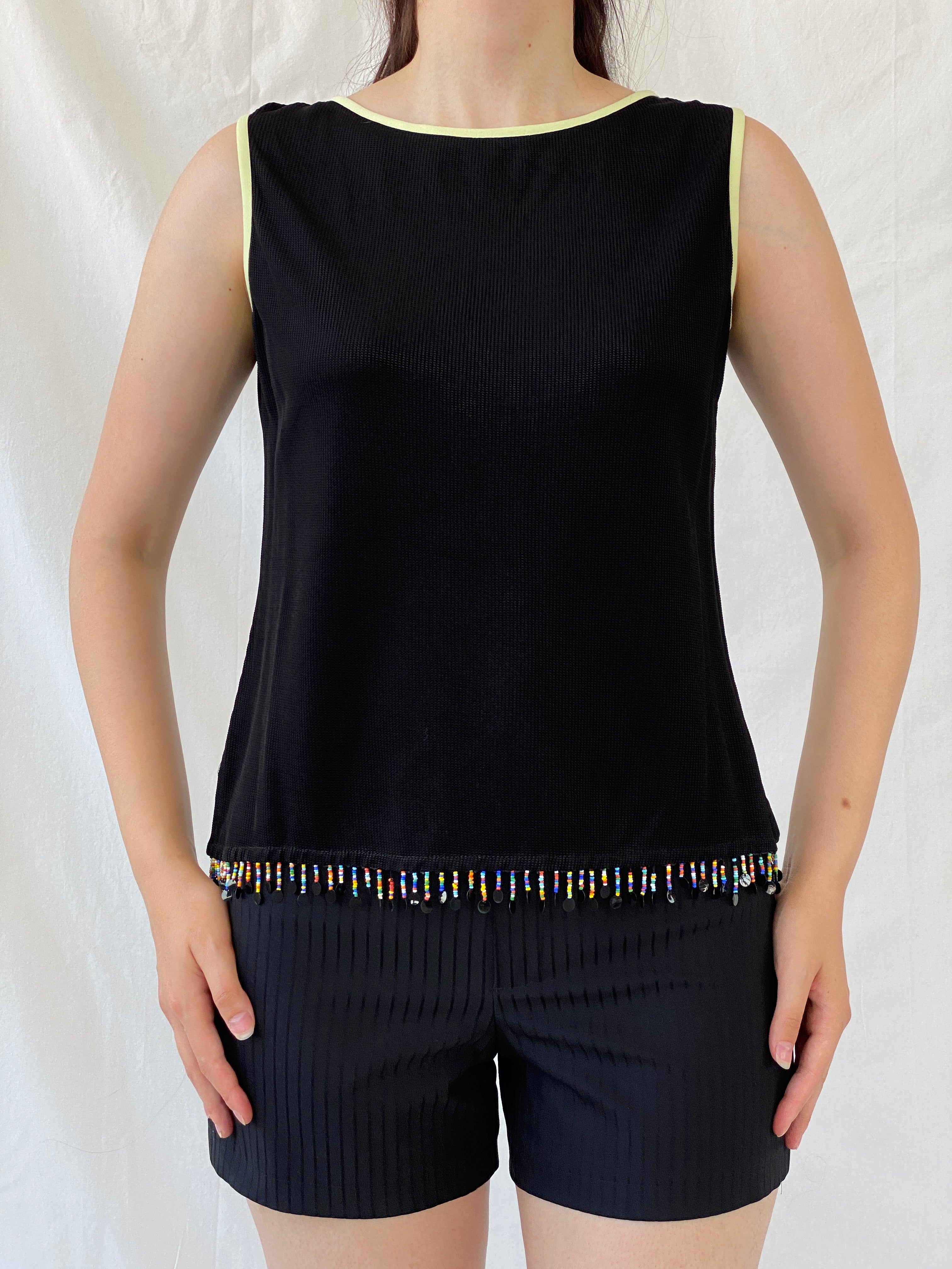 Vintage Ronni Nicole by Ovida Black Beaded Hem Tank Top - L