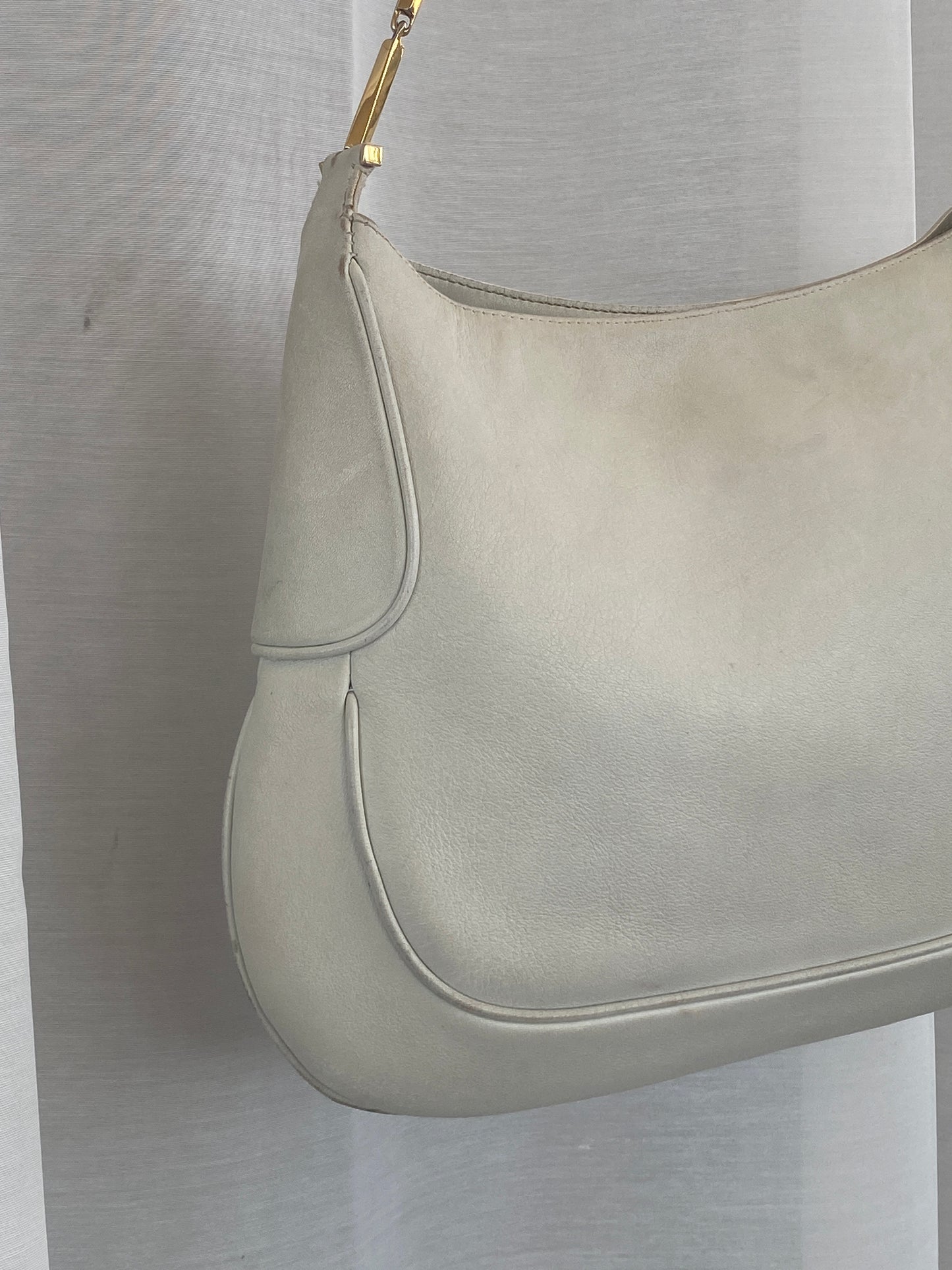 Vintage Salvatore Ferragamo White Leather Purse Gold Handle Shoulder Bag