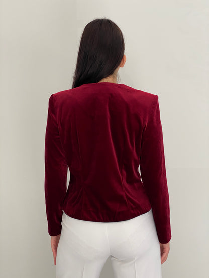 Vintage 90s Maren Burgundy Velvet Jacket with Frog Closures - M