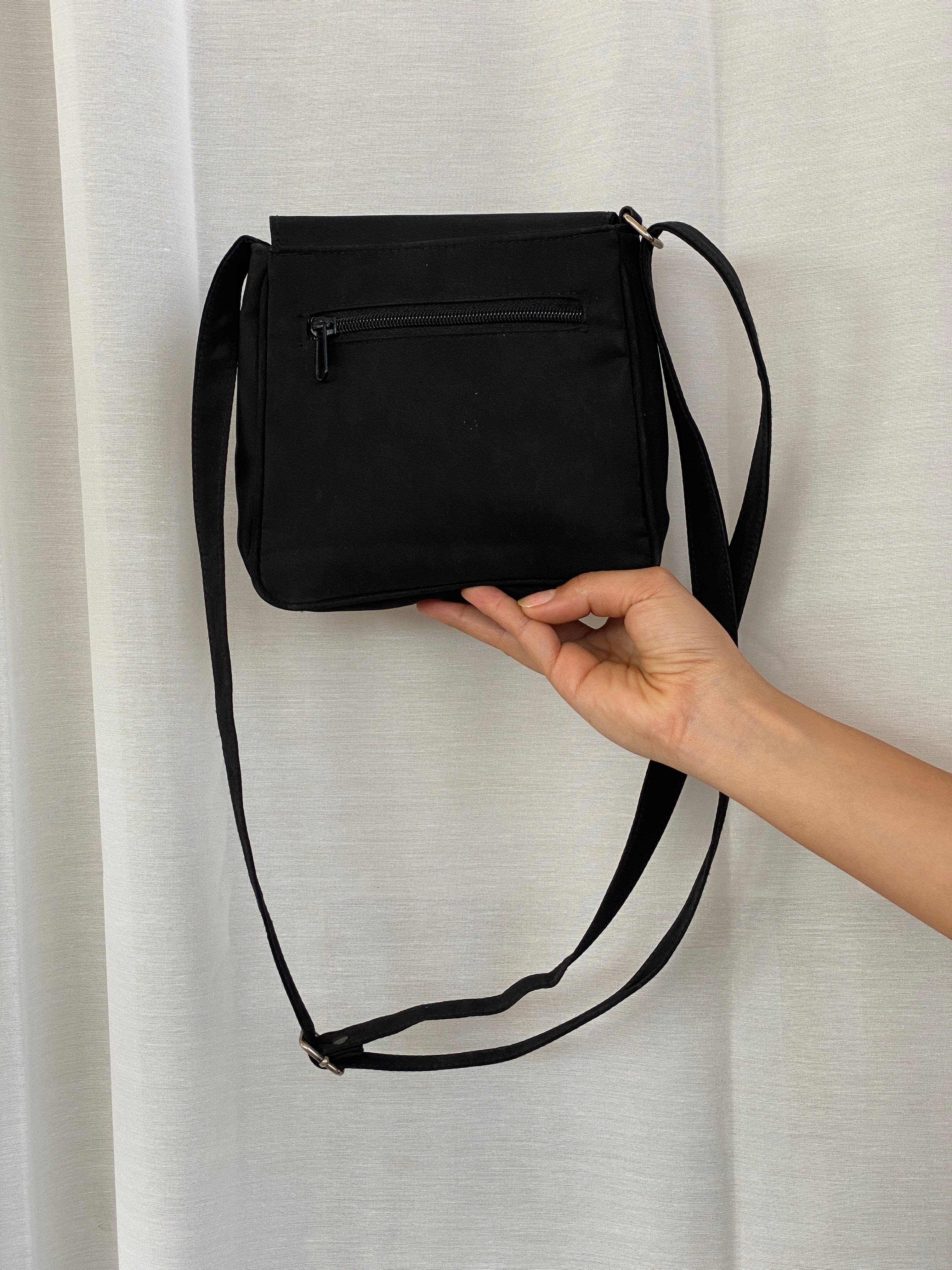 Vintage Es-Carte Black Canvas Mini Crossbody Bag