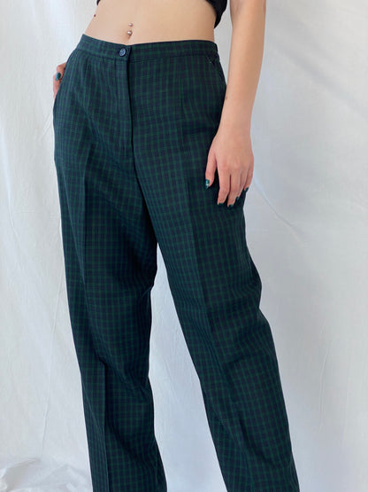 Vintage LESLIE FAY Sportswear Black and Green Plaid Blazer Pants Power Suit Set - XL