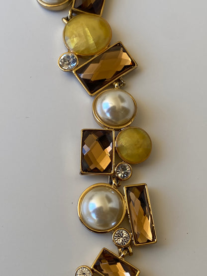 Viannois Geometric Pearl & Crystal Gold Tone Statement Link Bracelet
