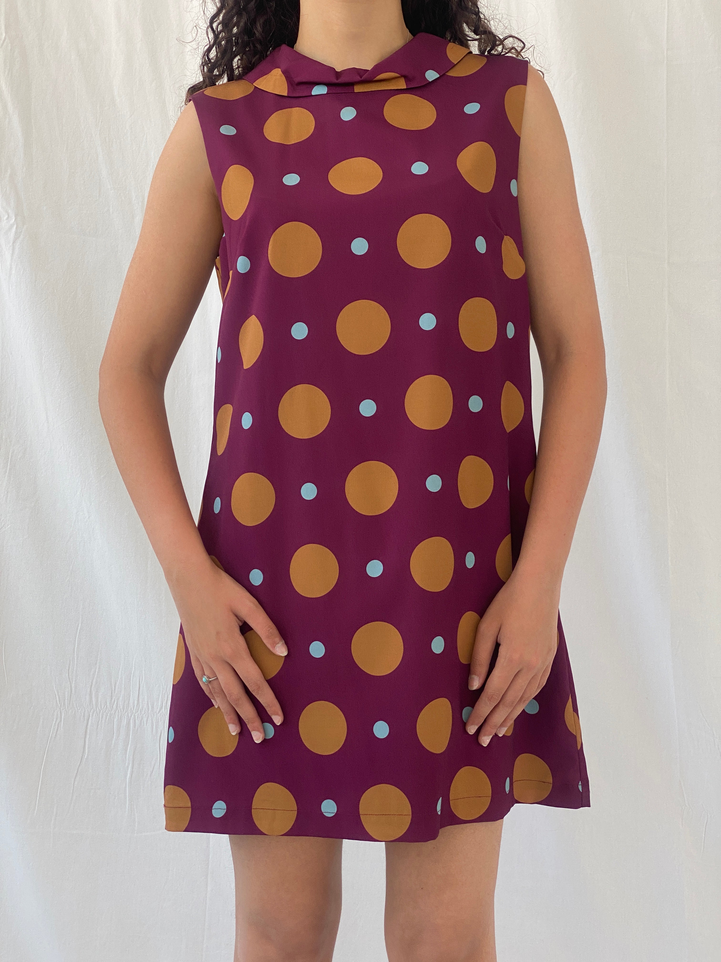 Princess Highway 60s-Inspired Dots Purple Turtle Neck Short Dress - L