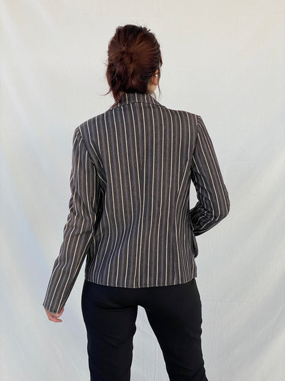 00s Vila Clothes Striped Black and White Women’s Cotton Blazer - L