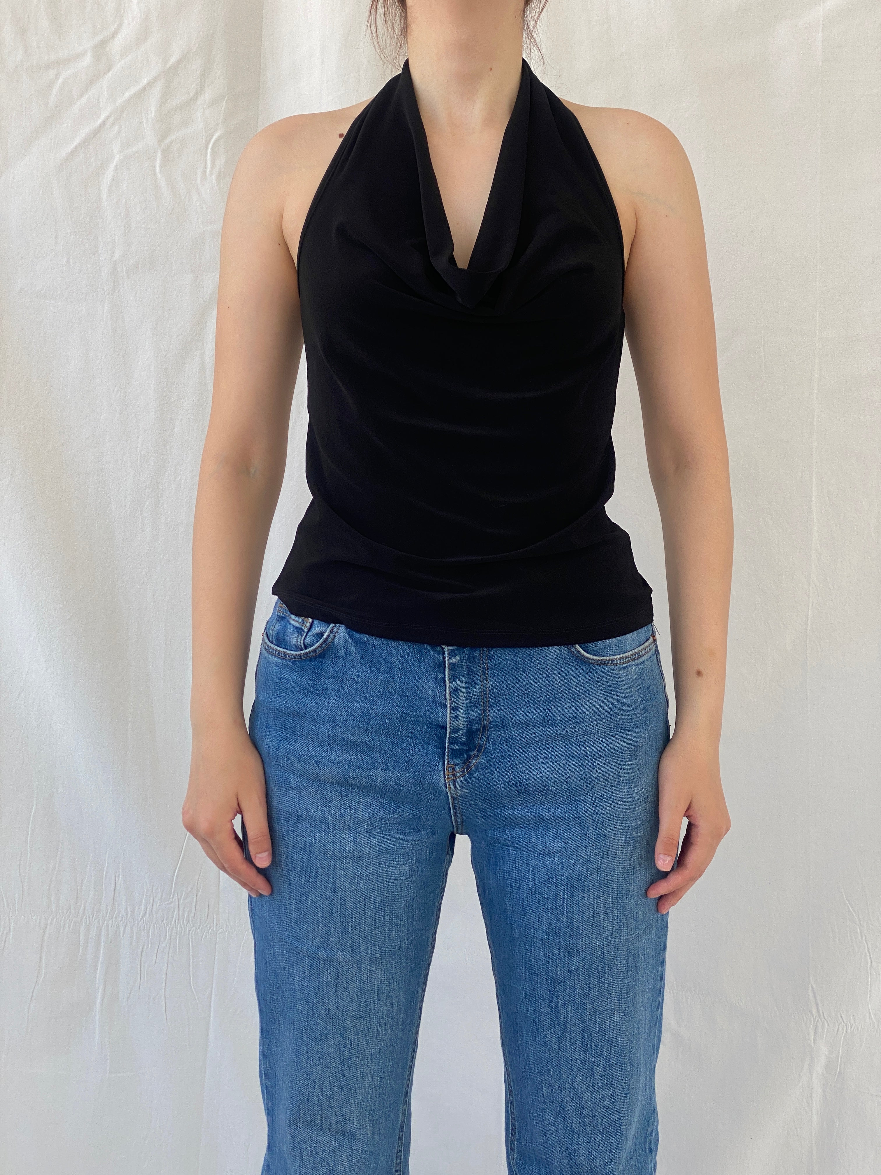 Y2K MISU Cowl Neck Black Halter Top - S