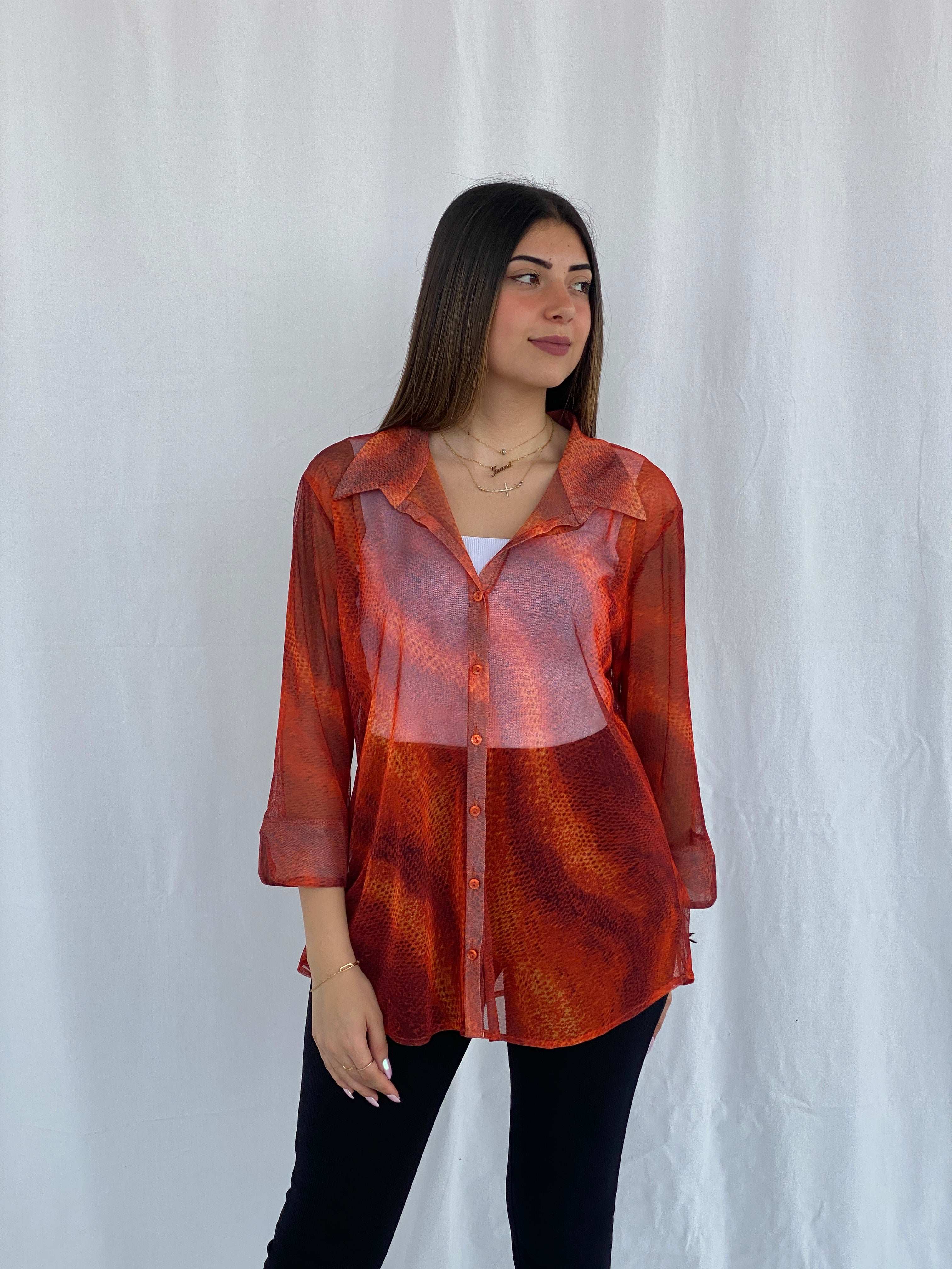 Vintage Ashley Stewart Orange Mesh Shirt - Y2K Mesh Top - Mesh Shirt ...