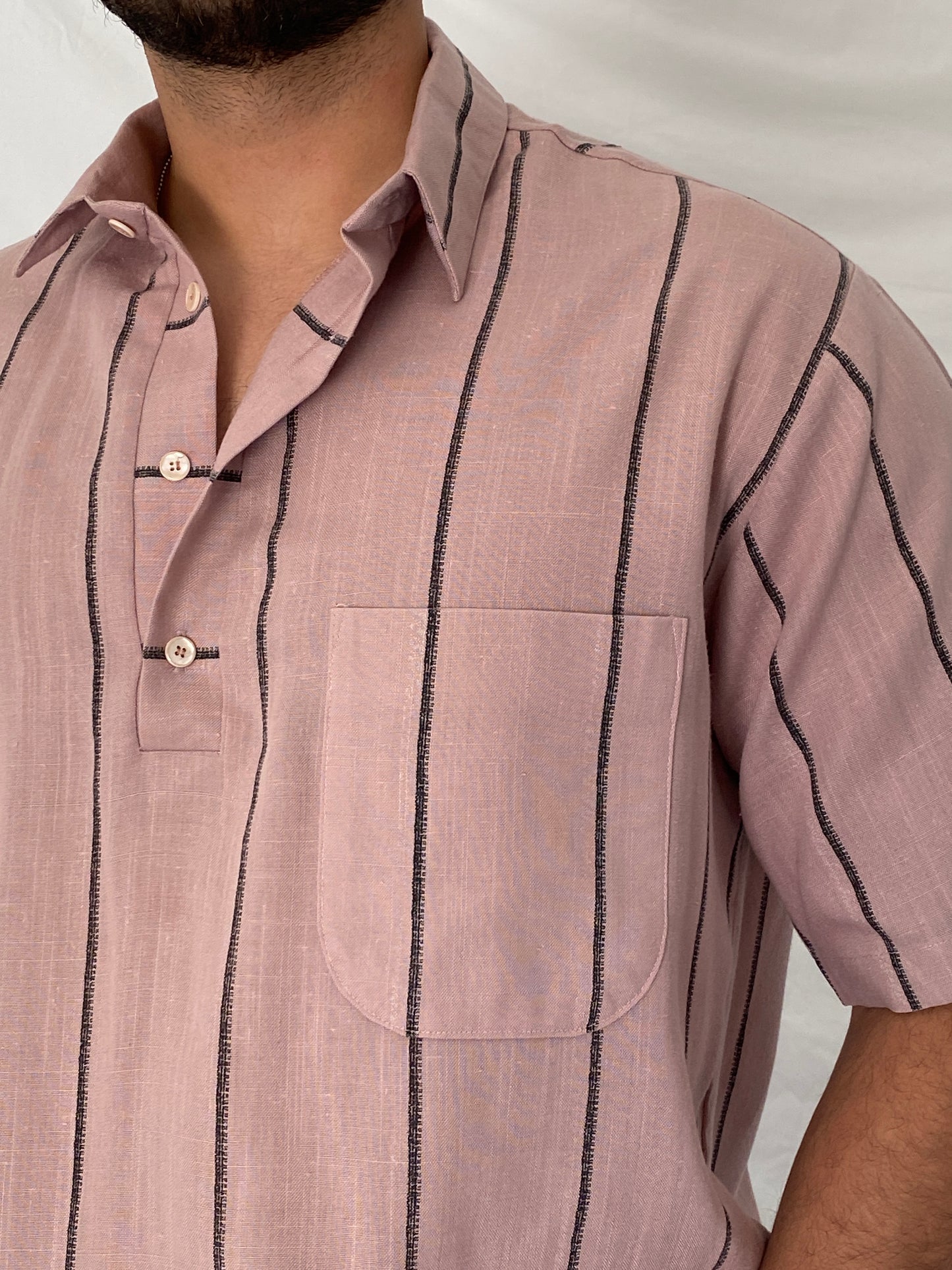 Vintage Norm Thompson Dusty Rose Striped Polo Pullover Top – XL