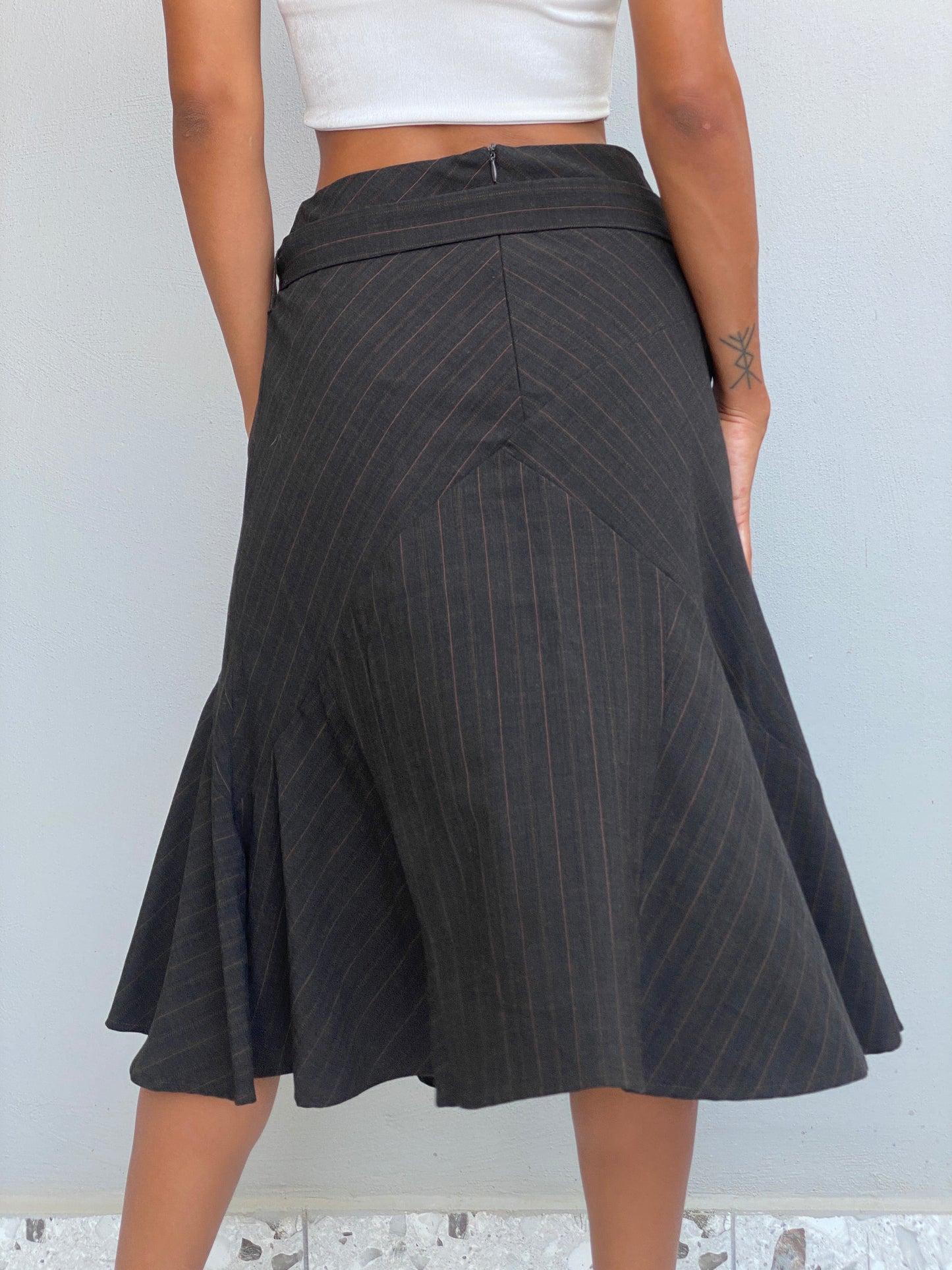 Vintage 123 Un Deux Trois Charcoal Pinstripe Midi Skirt Office Structured A-Line – S