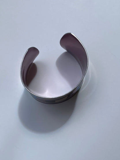 Vintage 1990s Pink Abstract Painted Wide Metal Cuff Bracelet