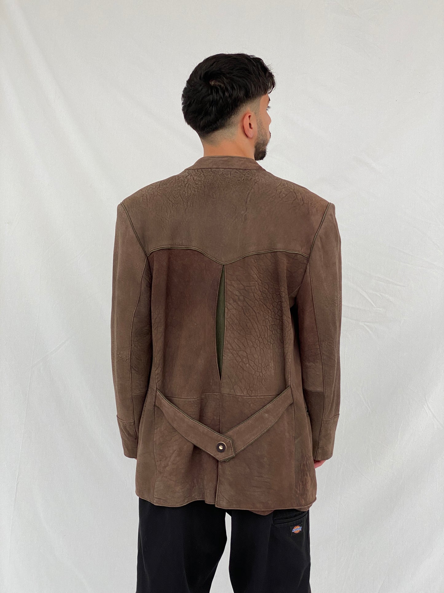 Vintage Solo Die Irocni Men’s Brown Genuine Leather Oversized Shooting Blazer Jacket - L