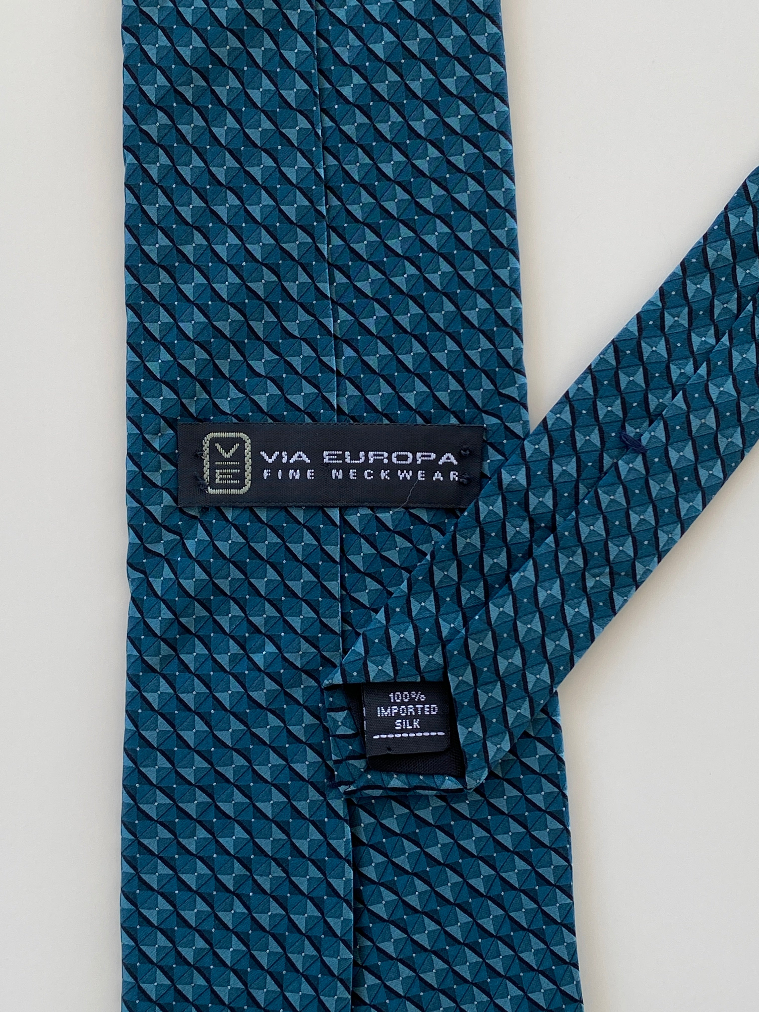 Vintage VE Via Europa Fine Neckwear Men’s Blue Silk Neck Tie