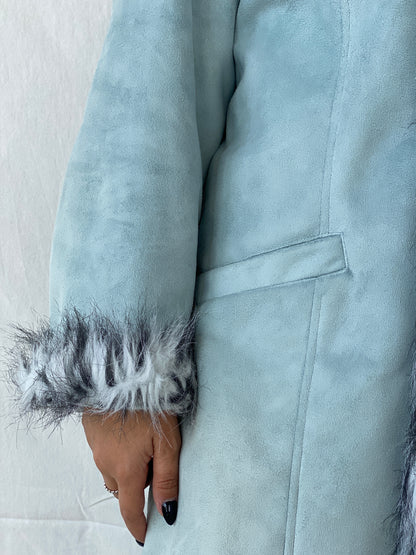 Y2K Blue Faux Fur Afghan Coat - 2XL