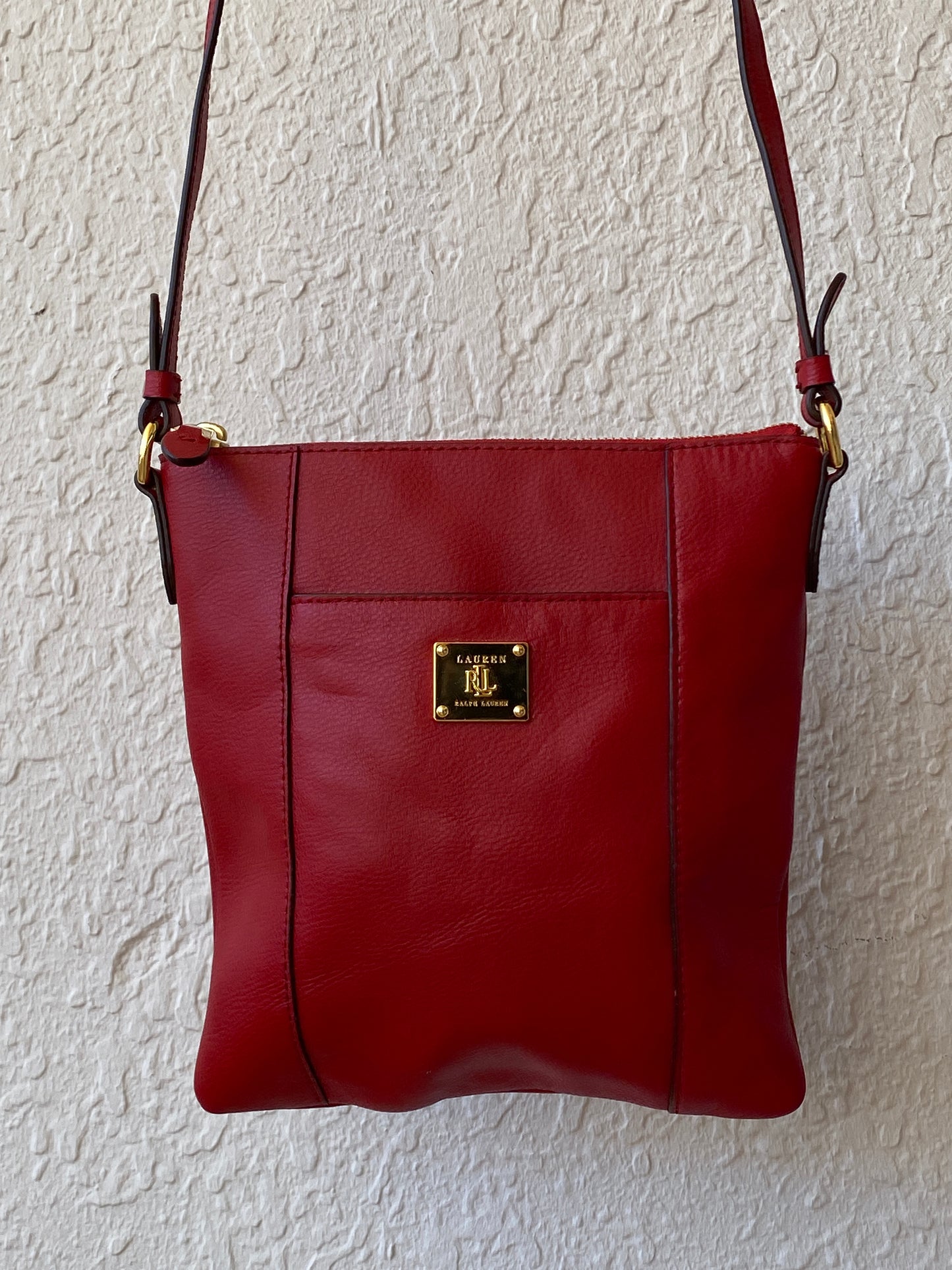 Lauren by Ralph Lauren Red Leather Messenger Crossbody Bag