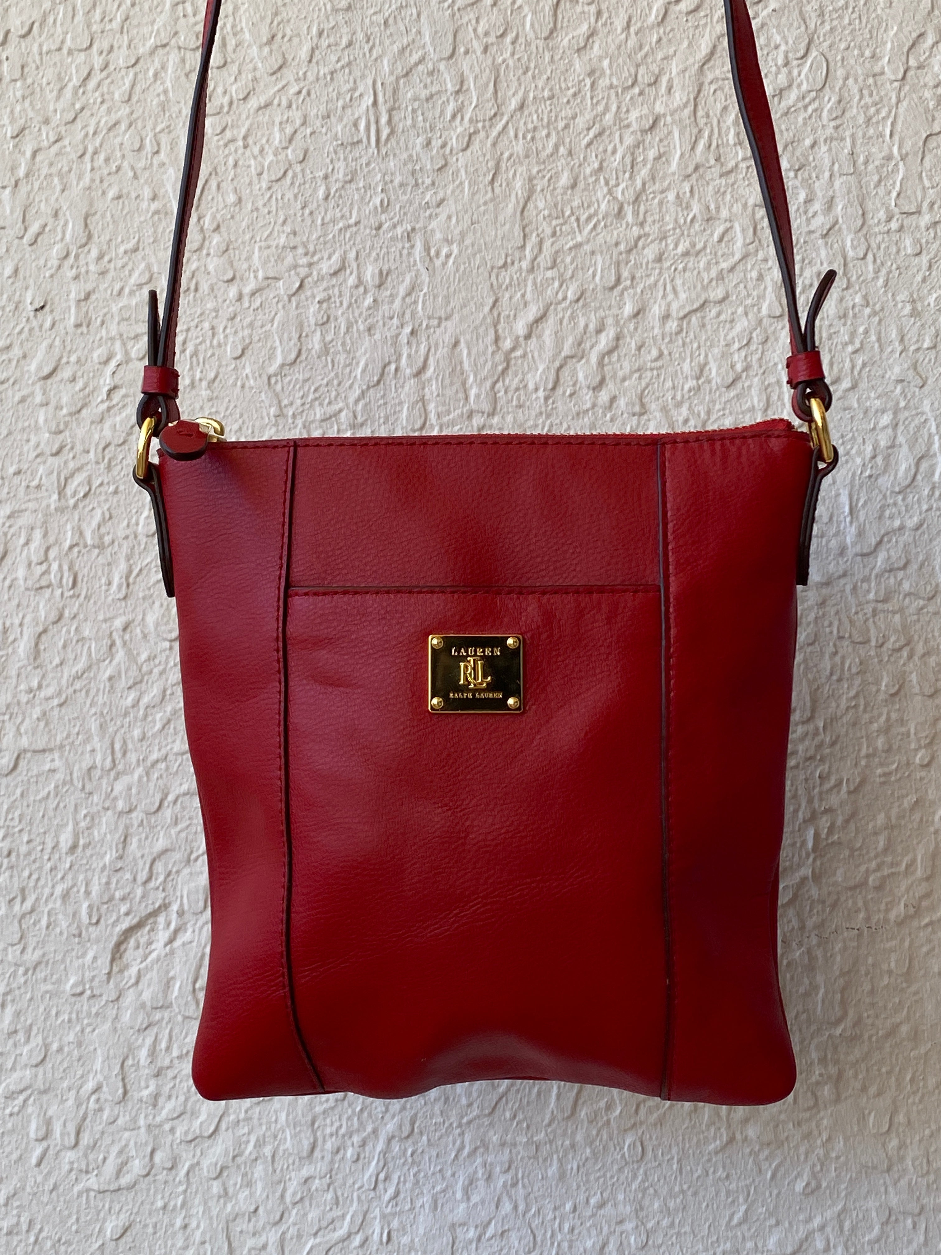 Lauren by Ralph Lauren Red Leather Messenger Crossbody Bag
