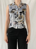 Vintage Fashionway Women’s Sheer Floral Sleeveless Buttoned Shirt - L