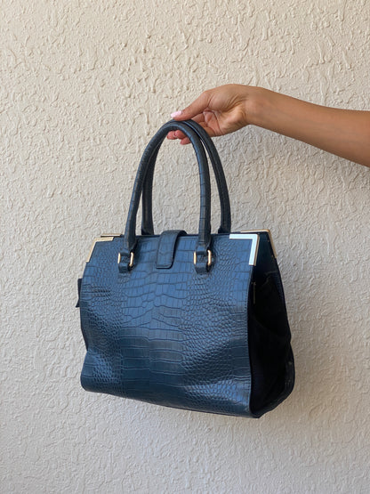 Tommy Hilfiger Navy Croc-Embossed Structured Tote