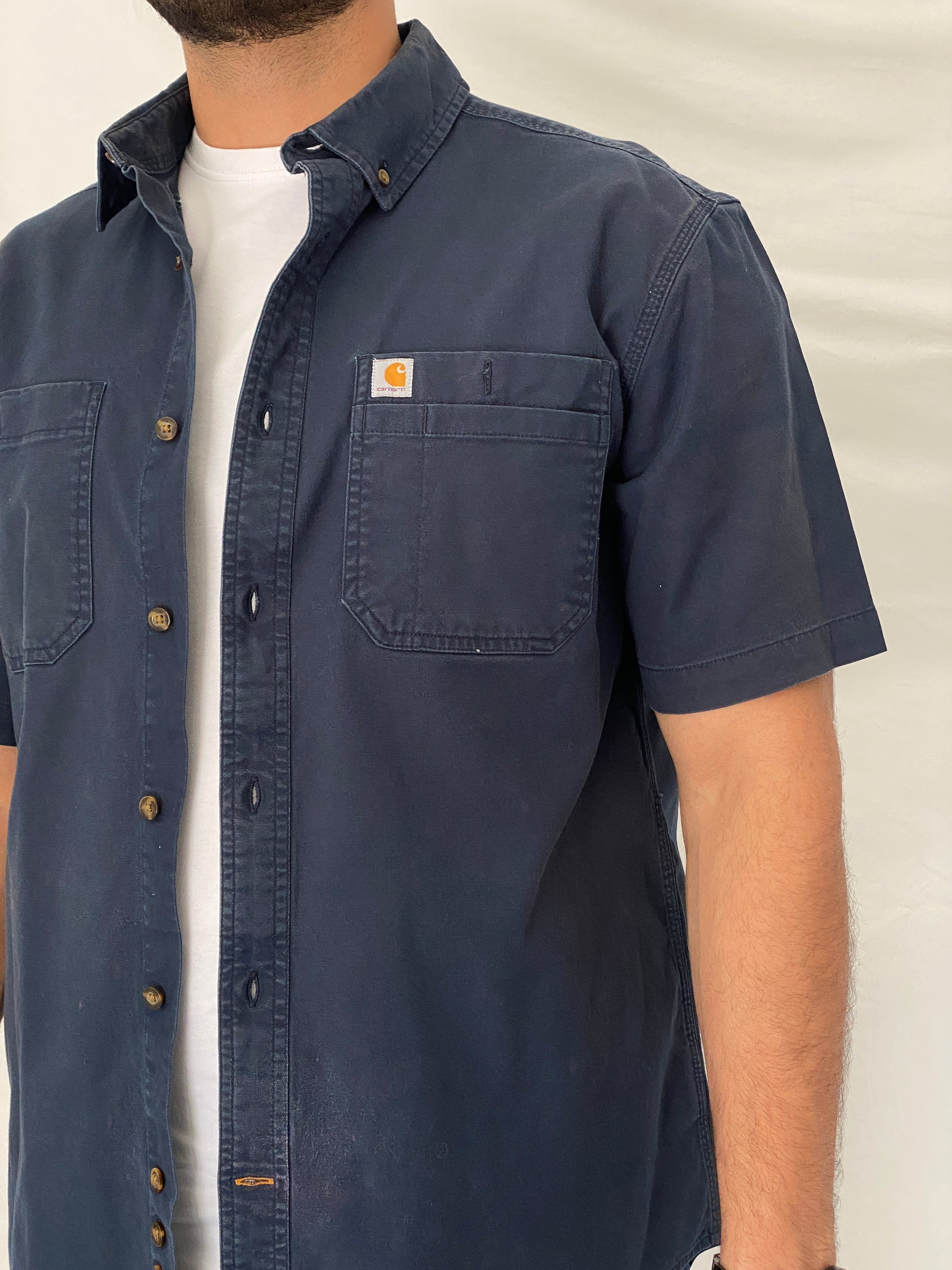 Carhartt Relaxed Fit Navy Cotton Work Spring 2019 Shirt - L Carhartt Relaxed Fit Navy Cotton Work Spring 2019 Shirt - L